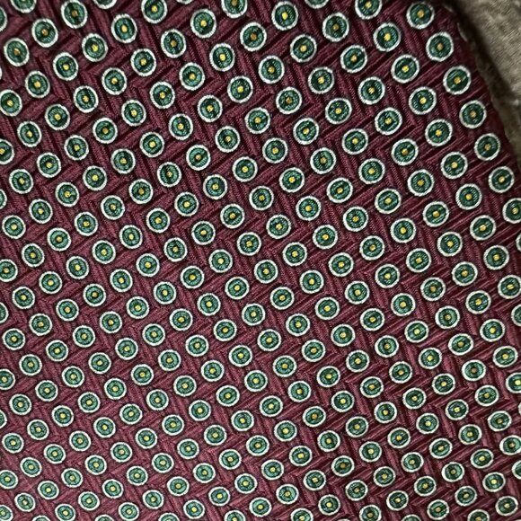 Polo By Ralph‎ Lauren Preppy Silk Tie Burgundy Green Gold Circles Handmade USA - Picture 2 of 7